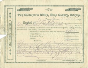 Tucson Dec. 21, 1891 Tax Receipt