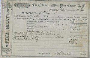 Tucson A.T. Dec 18,1884 Tax Receipt