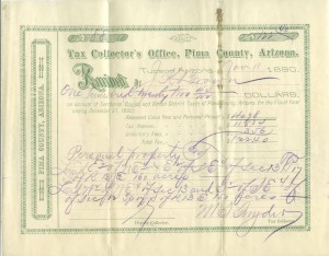 Tucson Nov. 11, 1890 Tax Receipt