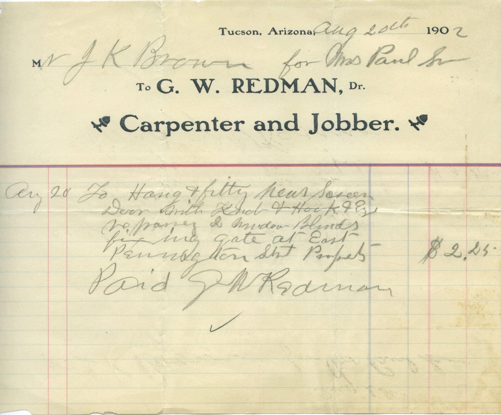 Carpenter and Jobber 1902 Letterhead