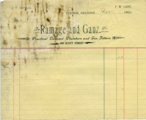 Rumage and Ganz Tucson Arizona Territory Nov 1 1904