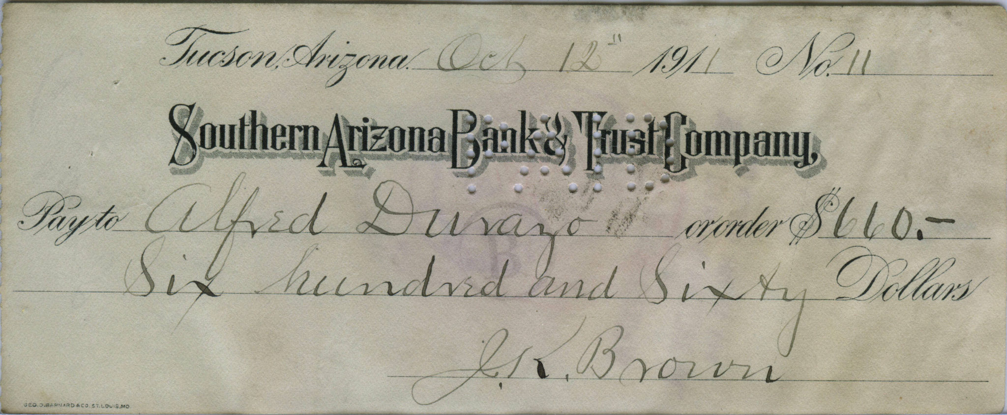 Alfred Durazo Check Arizona Territory