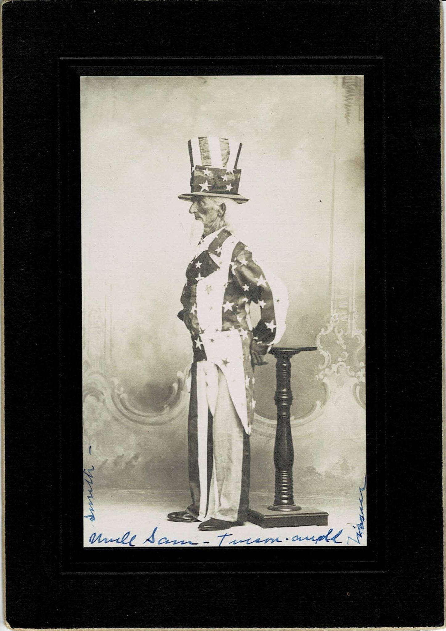 William Smith dressed as Uncle Sam with hand written notations